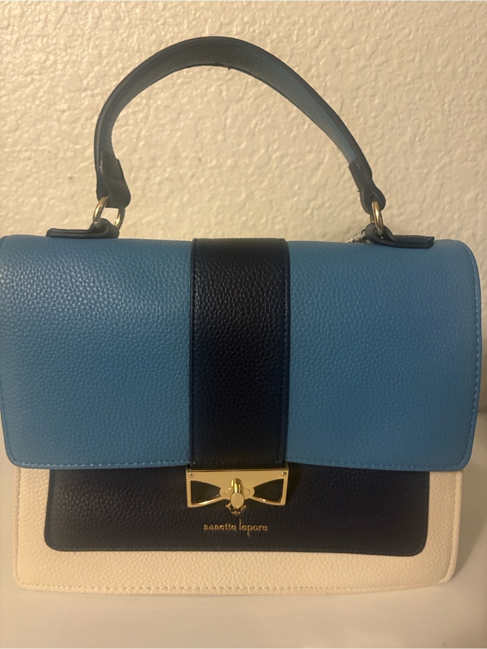 Nanette Lepore Blue Black Cream Colorblock Top-Handle Satchel